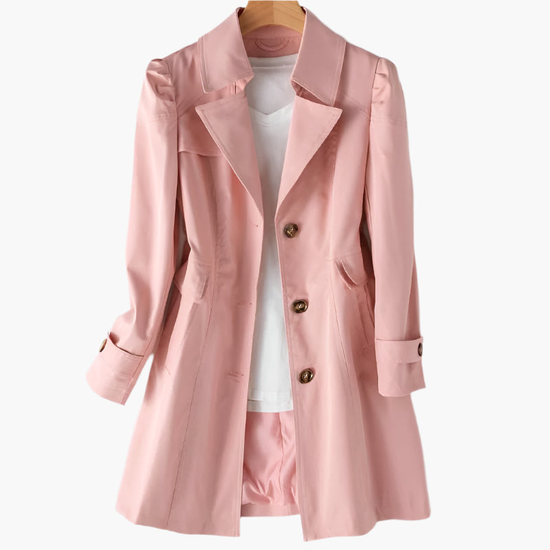Dame trenchcoat med revers, knapper, lange ærmer og klaplommer