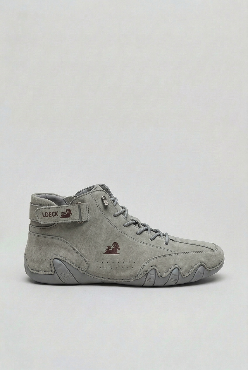 Højtop sneakers med snørebånd, ankelrem og profileret sål