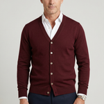 Herre cardigan med V-hals, knapper og lange ærmer