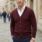 Herre cardigan med V-hals, knapper og lange ærmer
