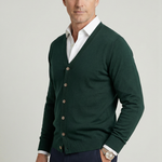 Herre cardigan med V-hals, knapper og lange ærmer