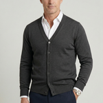 Herre cardigan med V-hals, knapper og lange ærmer