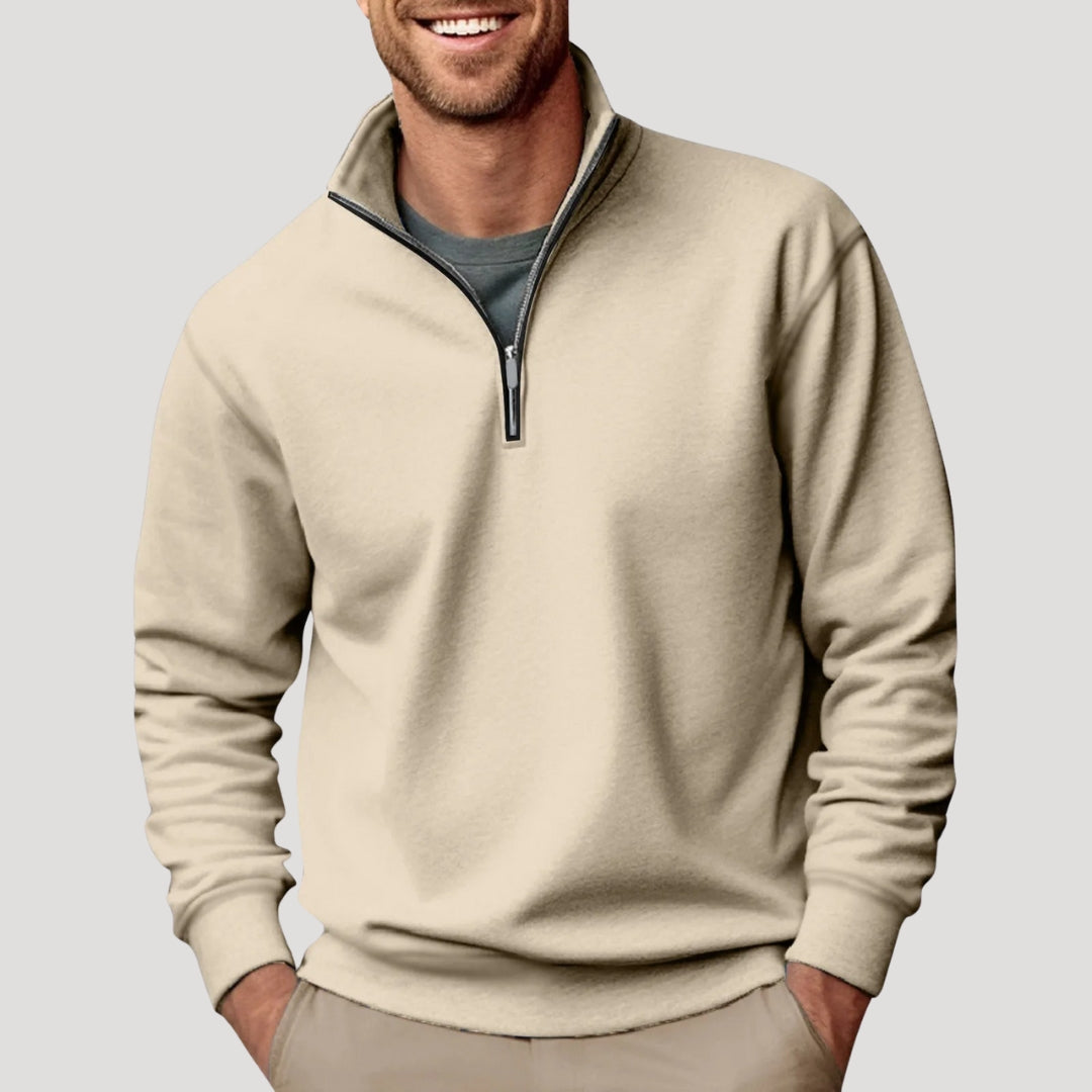 Herre sweatshirt med høj krave og kort lynlås