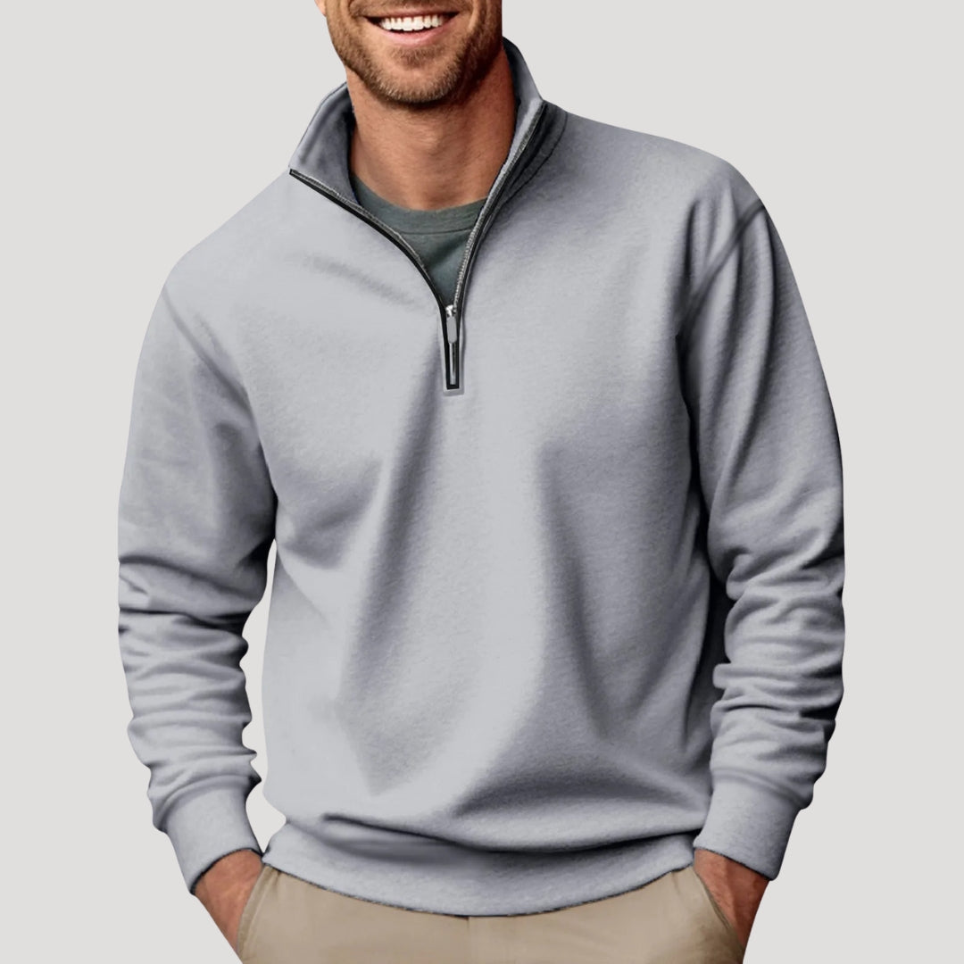 Herre sweatshirt med høj krave og kort lynlås