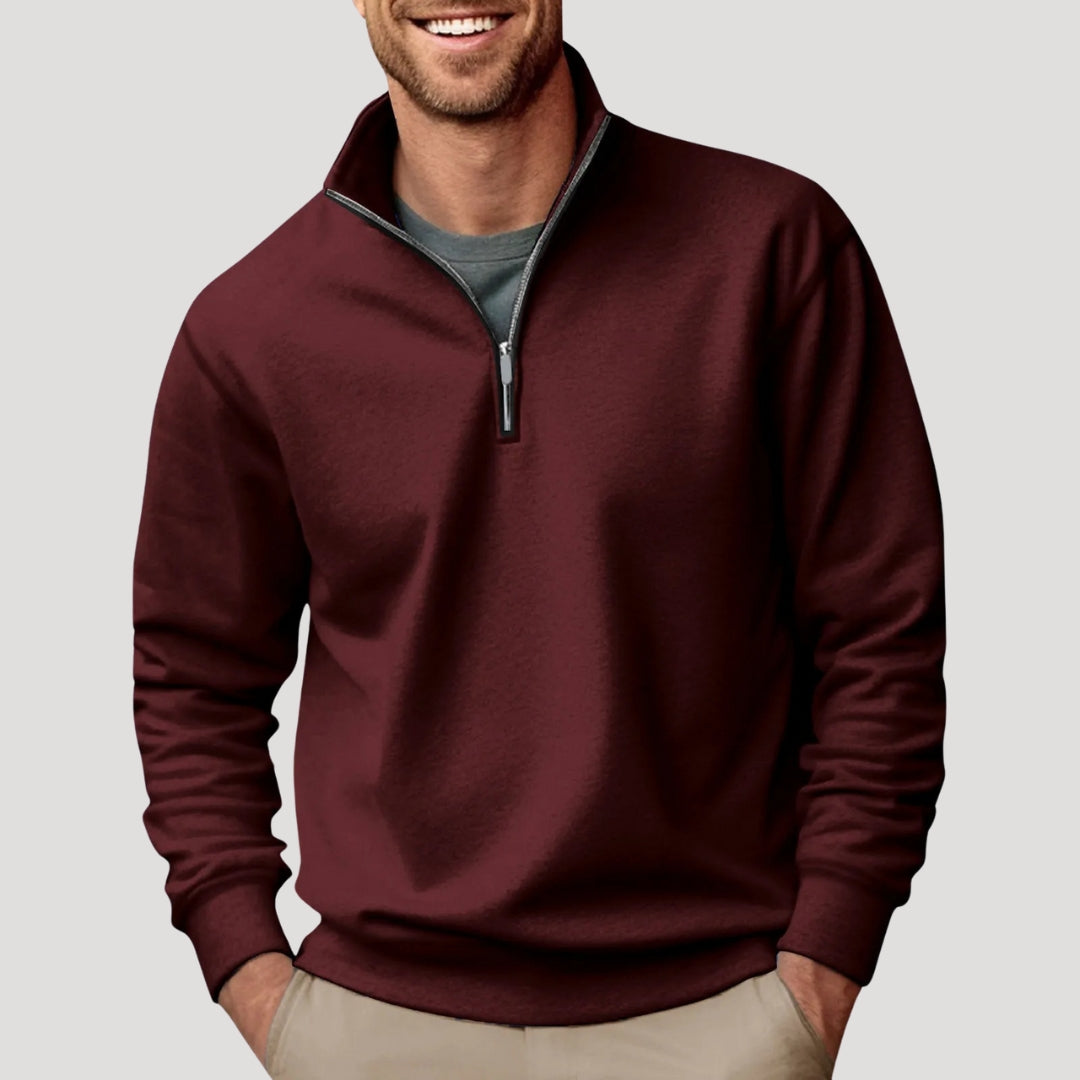 Herre sweatshirt med høj krave og kort lynlås