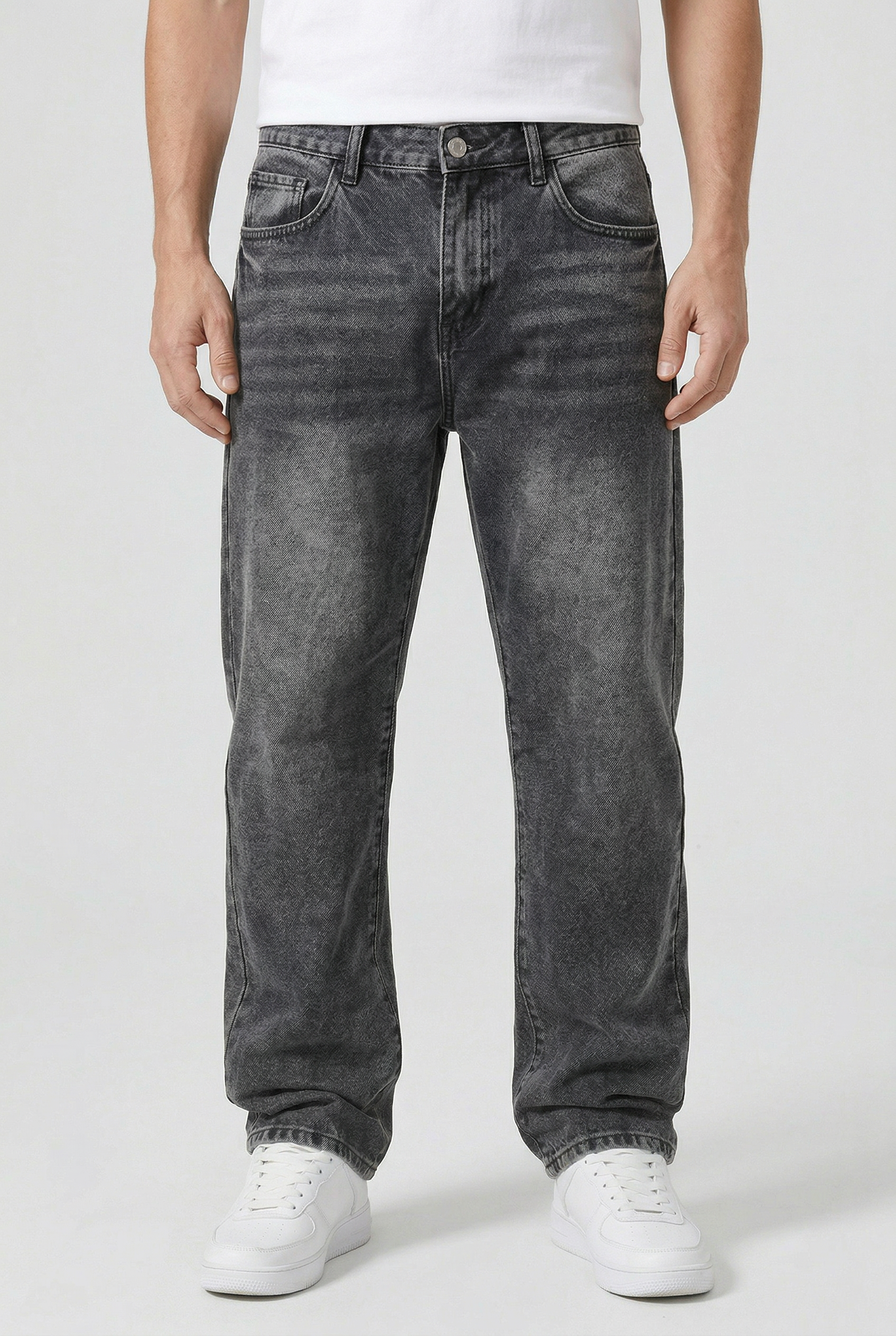 Herrejeans med løs pasform, lige ben og fem lommer