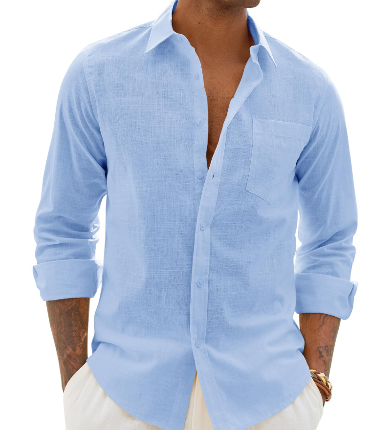 Hugo Skjorte Herre – Skjorte i Bomuld og Linned med Lange Ærmer, Let og Casual Chic Stil