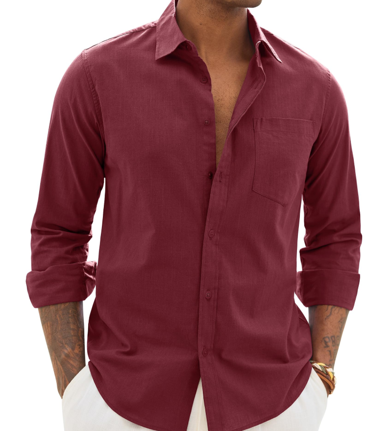 Hugo Skjorte Herre – Skjorte i Bomuld og Linned med Lange Ærmer, Let og Casual Chic Stil