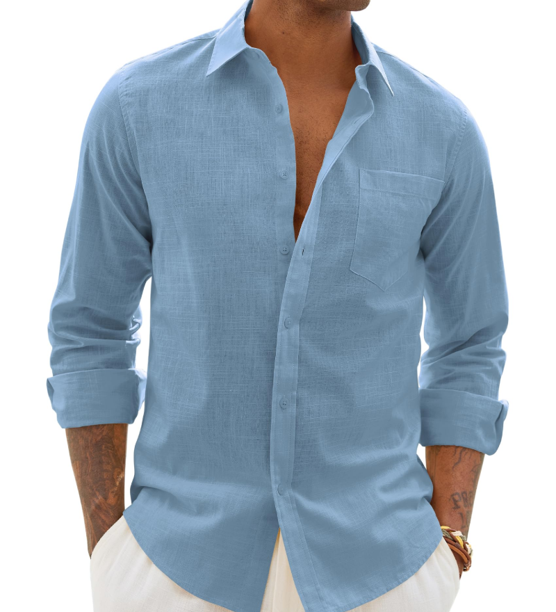 Hugo Skjorte Herre – Skjorte i Bomuld og Linned med Lange Ærmer, Let og Casual Chic Stil
