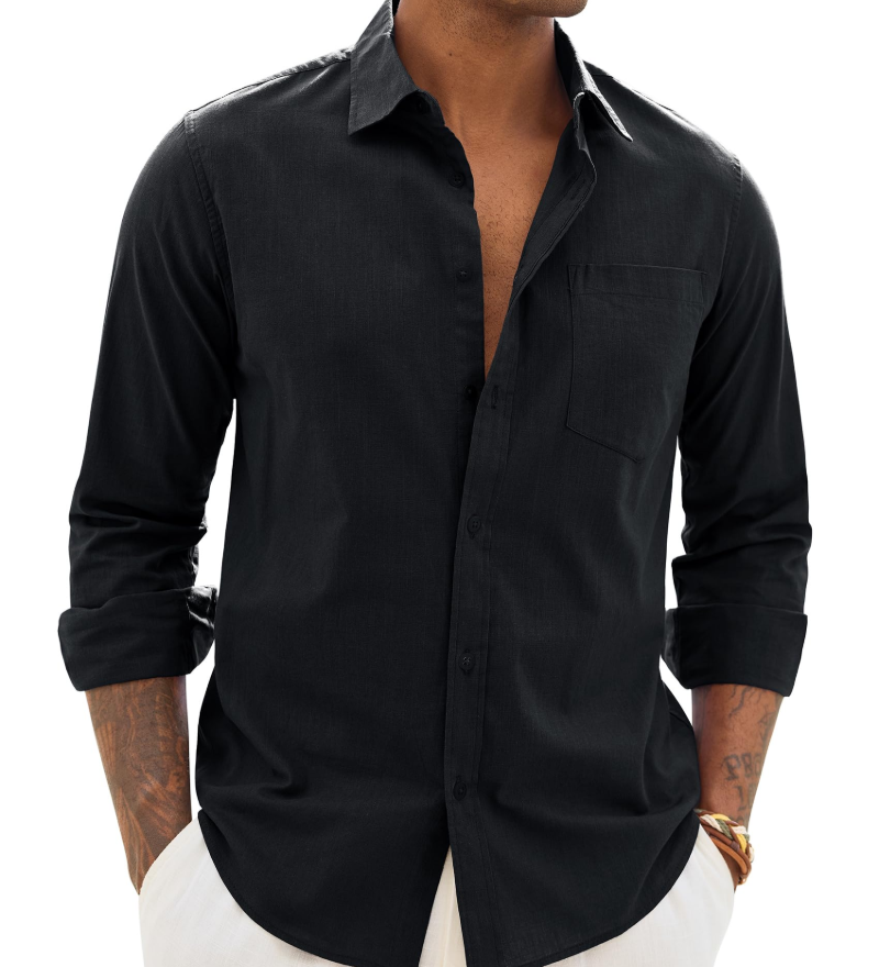 Hugo Skjorte Herre – Skjorte i Bomuld og Linned med Lange Ærmer, Let og Casual Chic Stil