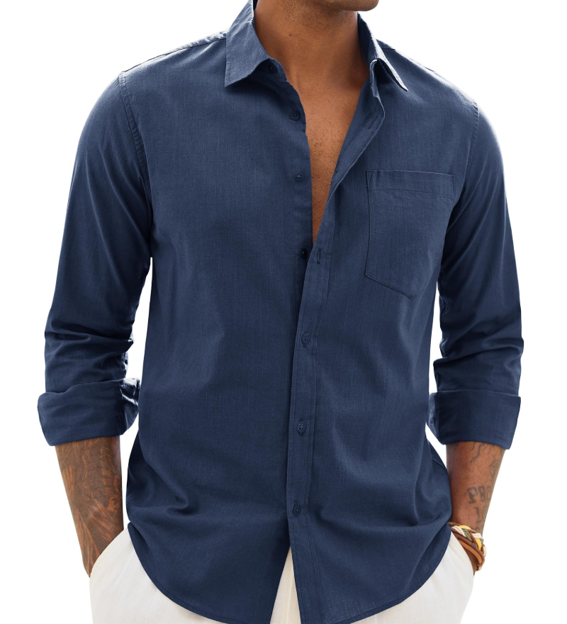 Hugo Skjorte Herre – Skjorte i Bomuld og Linned med Lange Ærmer, Let og Casual Chic Stil