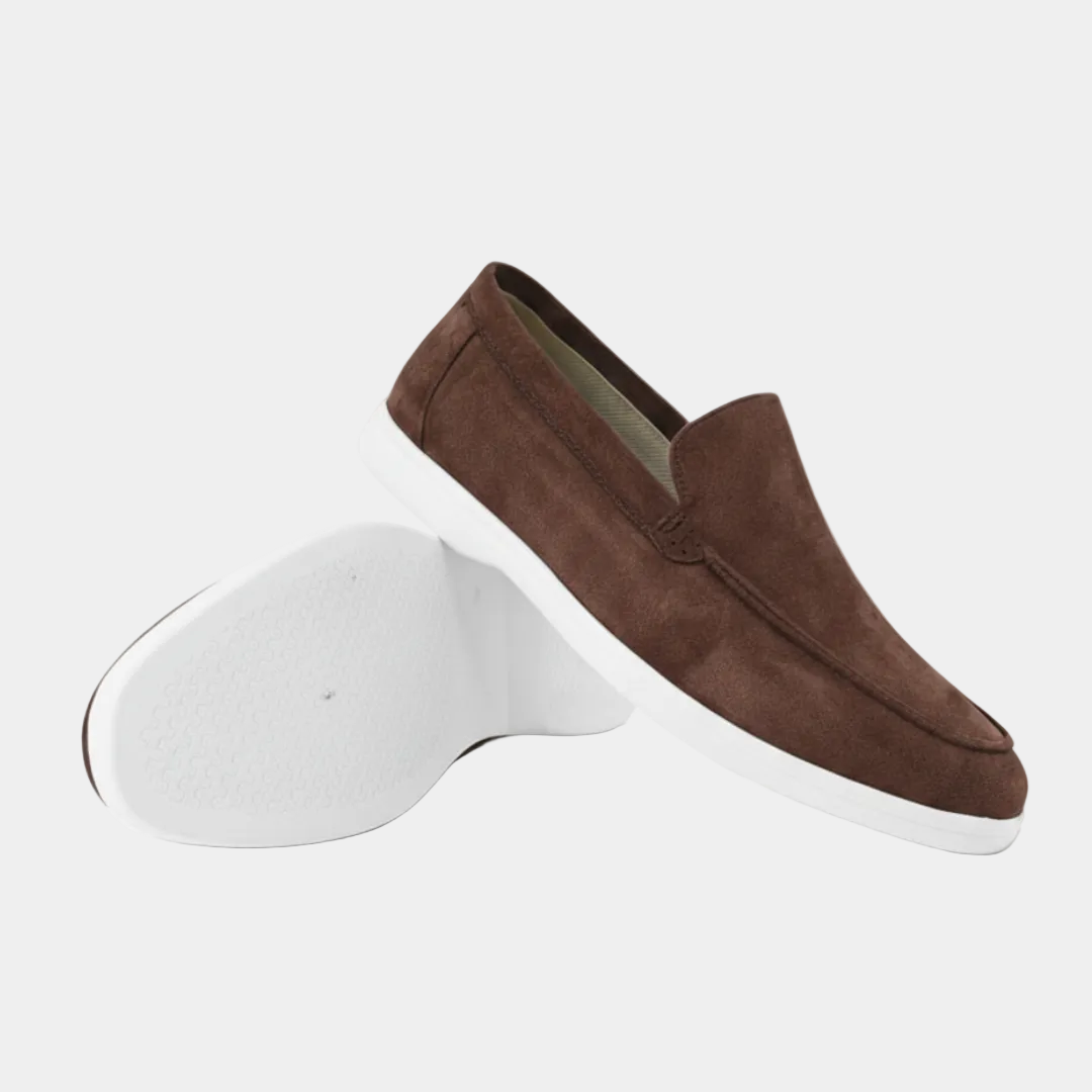 Herre loafers med synlige sømme, rund tå og flad lys sål