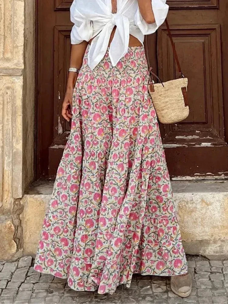 Luna Dame Maxi Nederdel Elegant Lang Nederdel Sommerstil Høj Talje