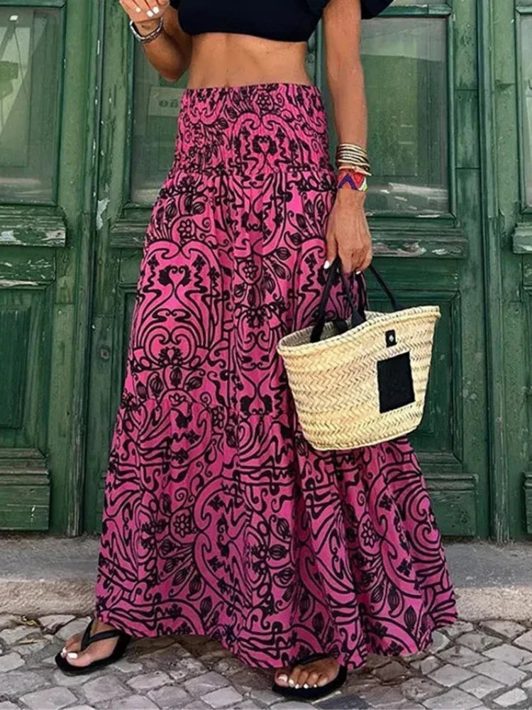 Luna Dame Maxi Nederdel Elegant Lang Nederdel Sommerstil Høj Talje
