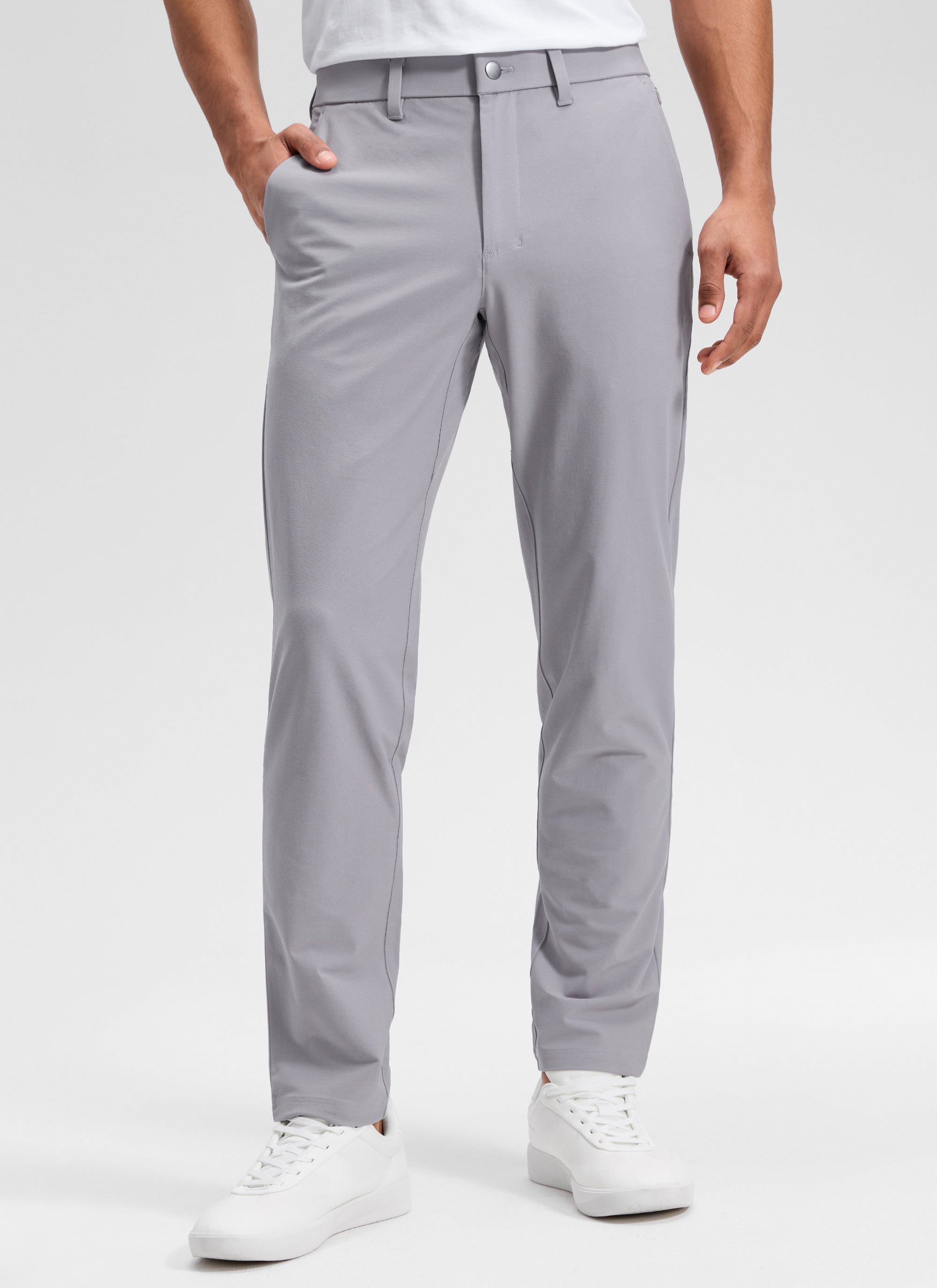Herre chino bukser med lige ben, knaplukning og sidelommer