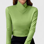 Blouse femme à col haut, manches longues, cintrée