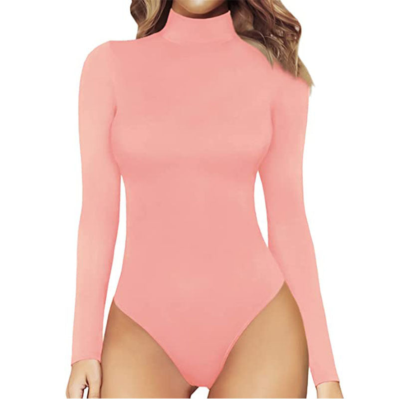 Figursyet damebodysuit med rullekrave og lange ærmer