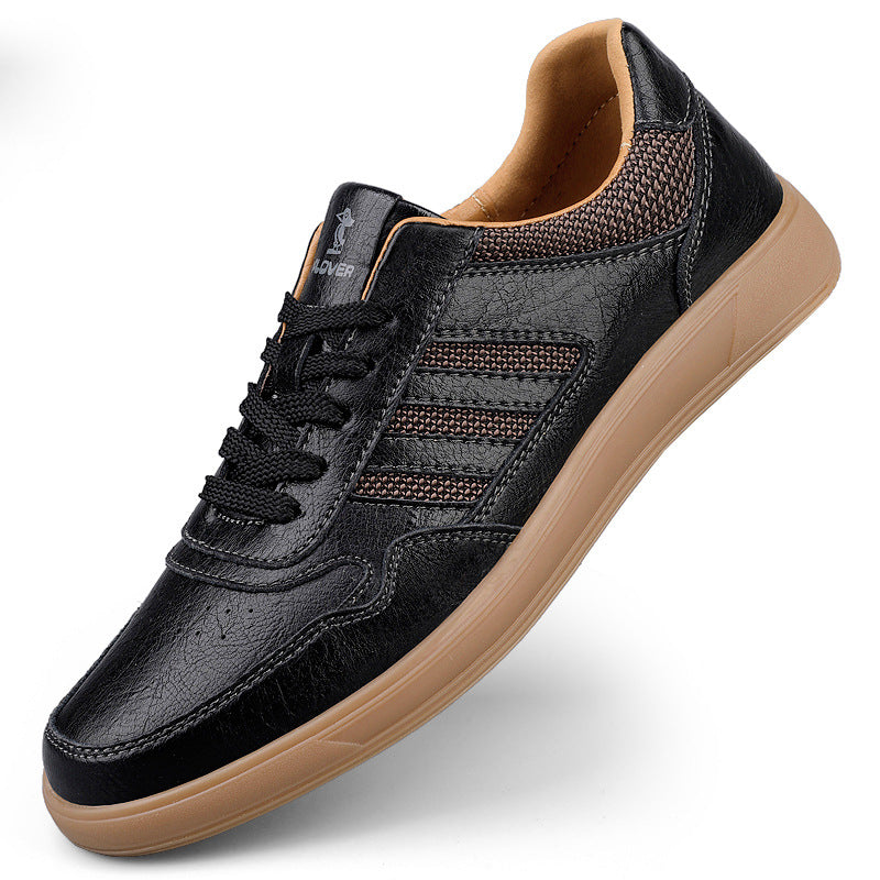 Lave herre sneakers med kontraststriber, snørebånd og flad brun sål
