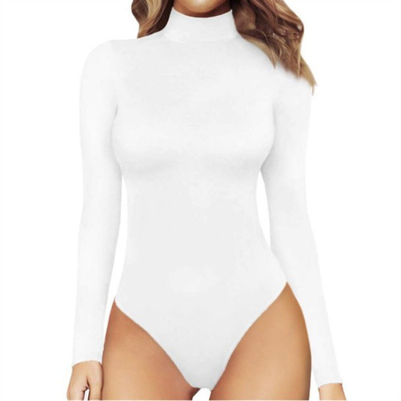 Figursyet damebodysuit med rullekrave og lange ærmer