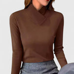Blouse femme à col haut, manches longues, cintrée