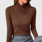 Blouse femme à col haut, manches longues, cintrée