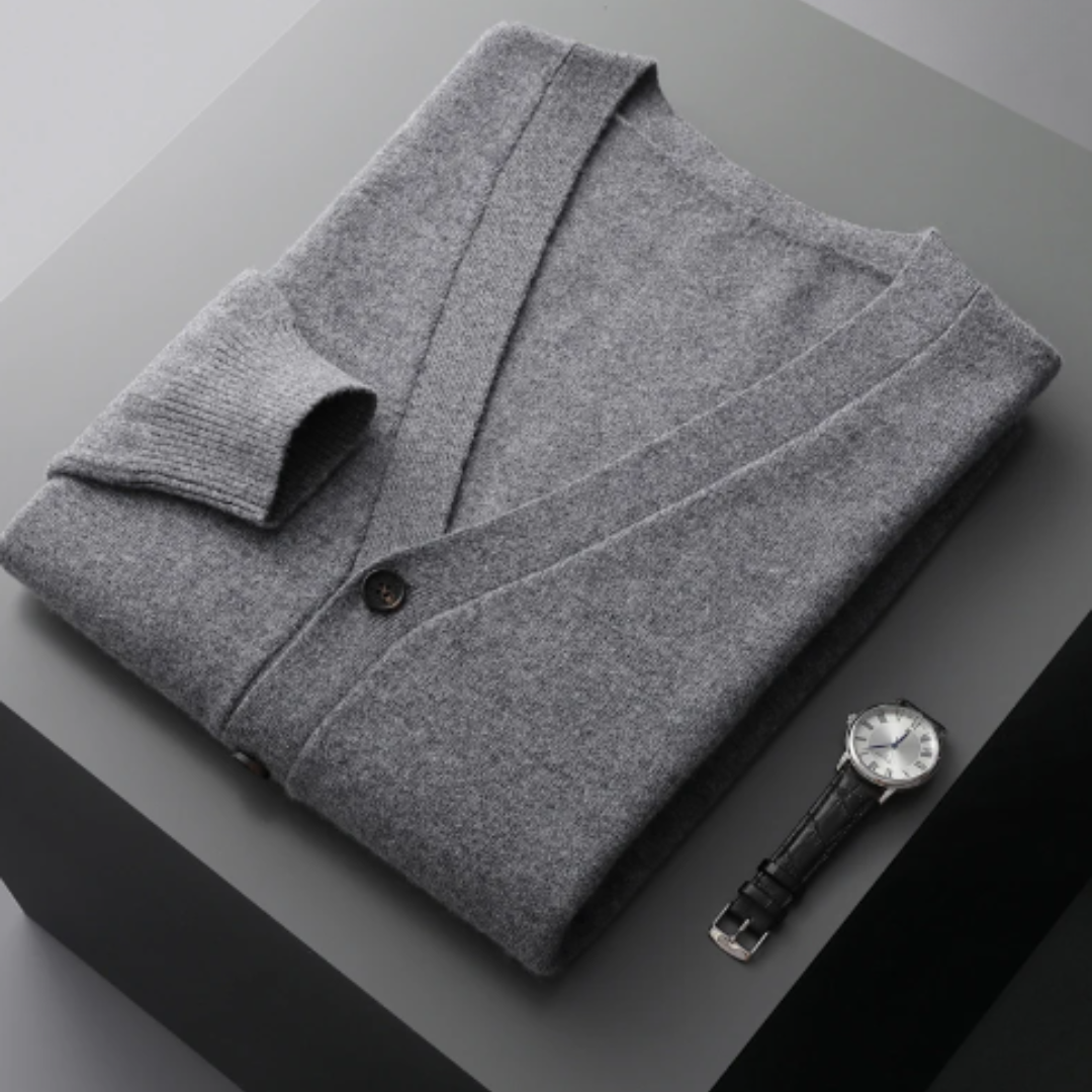 Herre cardigan med V-hals, knapper og lange ærmer