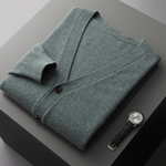 Herre cardigan med V-hals, knapper og lange ærmer