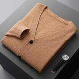 Herre cardigan med V-hals, knapper og lange ærmer