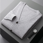 Herre cardigan med V-hals, knapper og lange ærmer