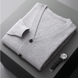 Herre cardigan med V-hals, knapper og lange ærmer