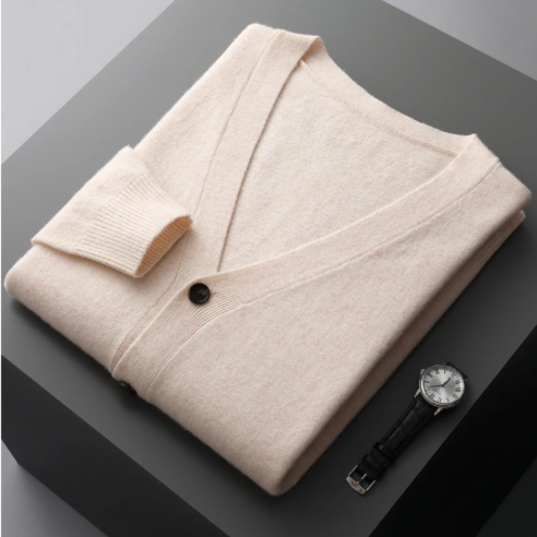 Herre cardigan med V-hals, knapper og lange ærmer