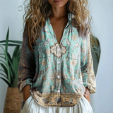 Kvinders Bluse | Naturprint Split V-Hals
