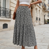 Astrid | Midi Nederdel med Blomsterprint og Elastisk Talje