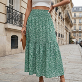 Astrid | Midi Nederdel med Blomsterprint og Elastisk Talje