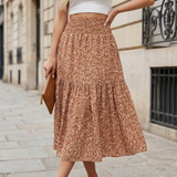 Astrid | Midi Nederdel med Blomsterprint og Elastisk Talje