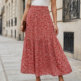 Astrid | Midi Nederdel med Blomsterprint og Elastisk Talje