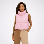 Gilet court femme matelassé à col haut et zip