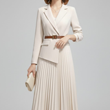 Robe blazer femme midi plissée avec ceinture