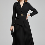 Robe blazer femme midi plissée avec ceinture