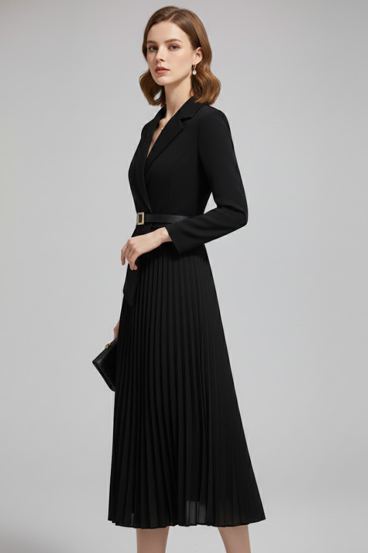 Robe blazer femme midi plissée avec ceinture