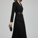 Robe blazer femme midi plissée avec ceinture