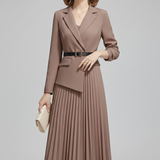 Robe blazer femme midi plissée avec ceinture