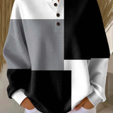 Dame sweatshirt med geometriske felter, rund hals og lange ærmer