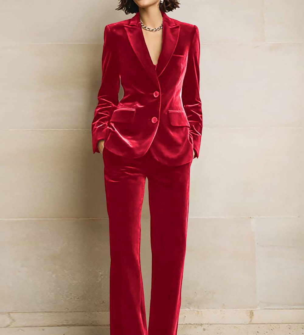 Tailleur pantalon femme avec blazer à revers en pointe