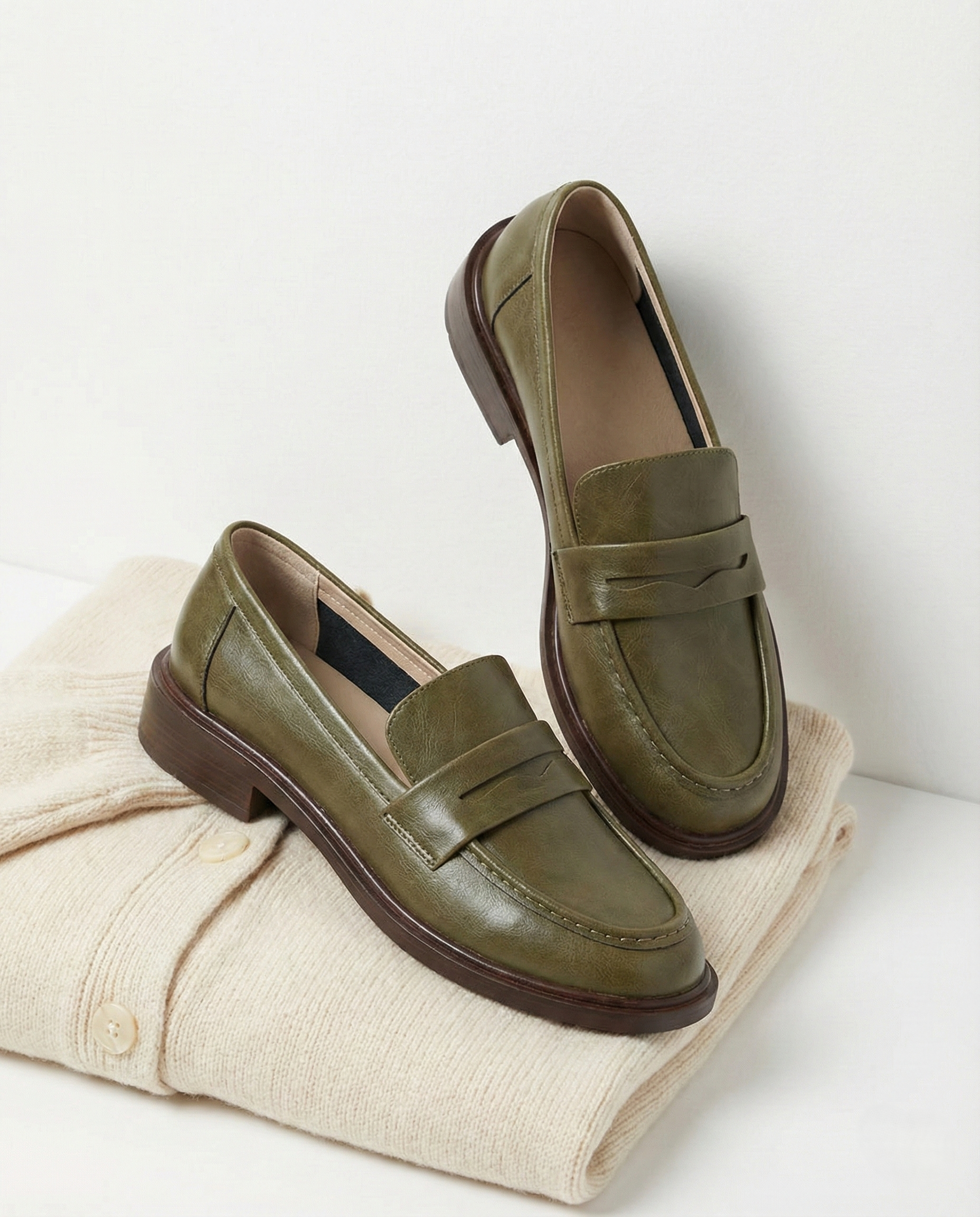 Dame loafers med pennyrem, rund tå og lav hæl