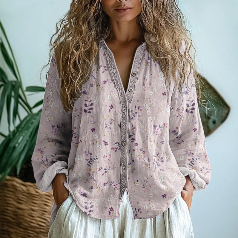 Kvinders Bluse | Naturprint Split V-Hals