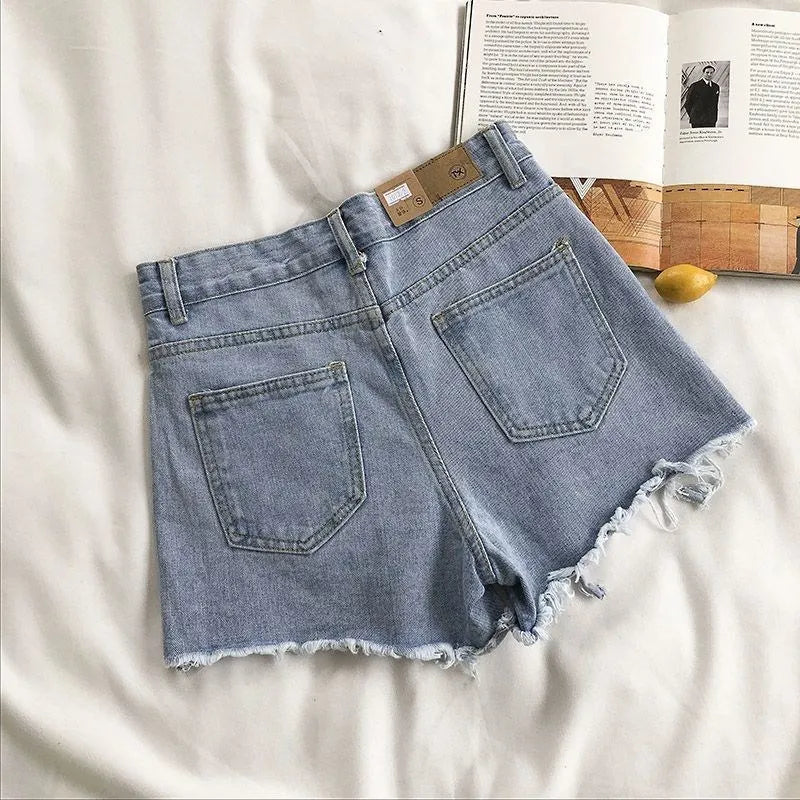 Nora Dame Denim Shorts – Høj Talje Revne Shorts Frynse Y2K Streetwear Stil