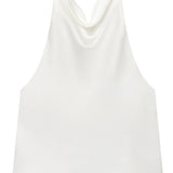 Satin Halterneck Top med Korsetdetalje – Åben Ryg Sommerbluse