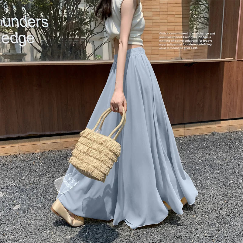 Dame Maxi Nederdel A-Line Chiffon Nederdel Høj Talje Elegant Flydende Stil