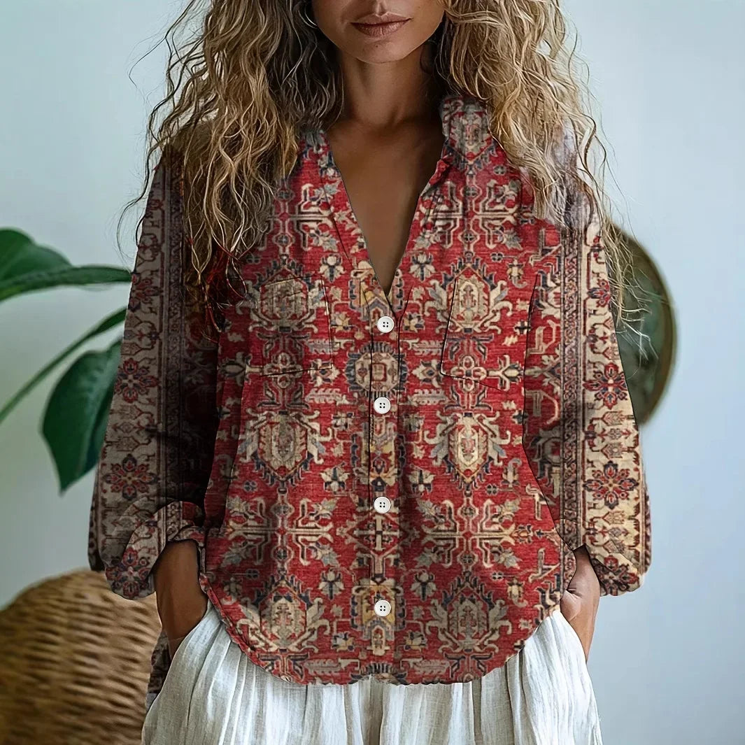 Kvinders Bluse | Naturprint Split V-Hals